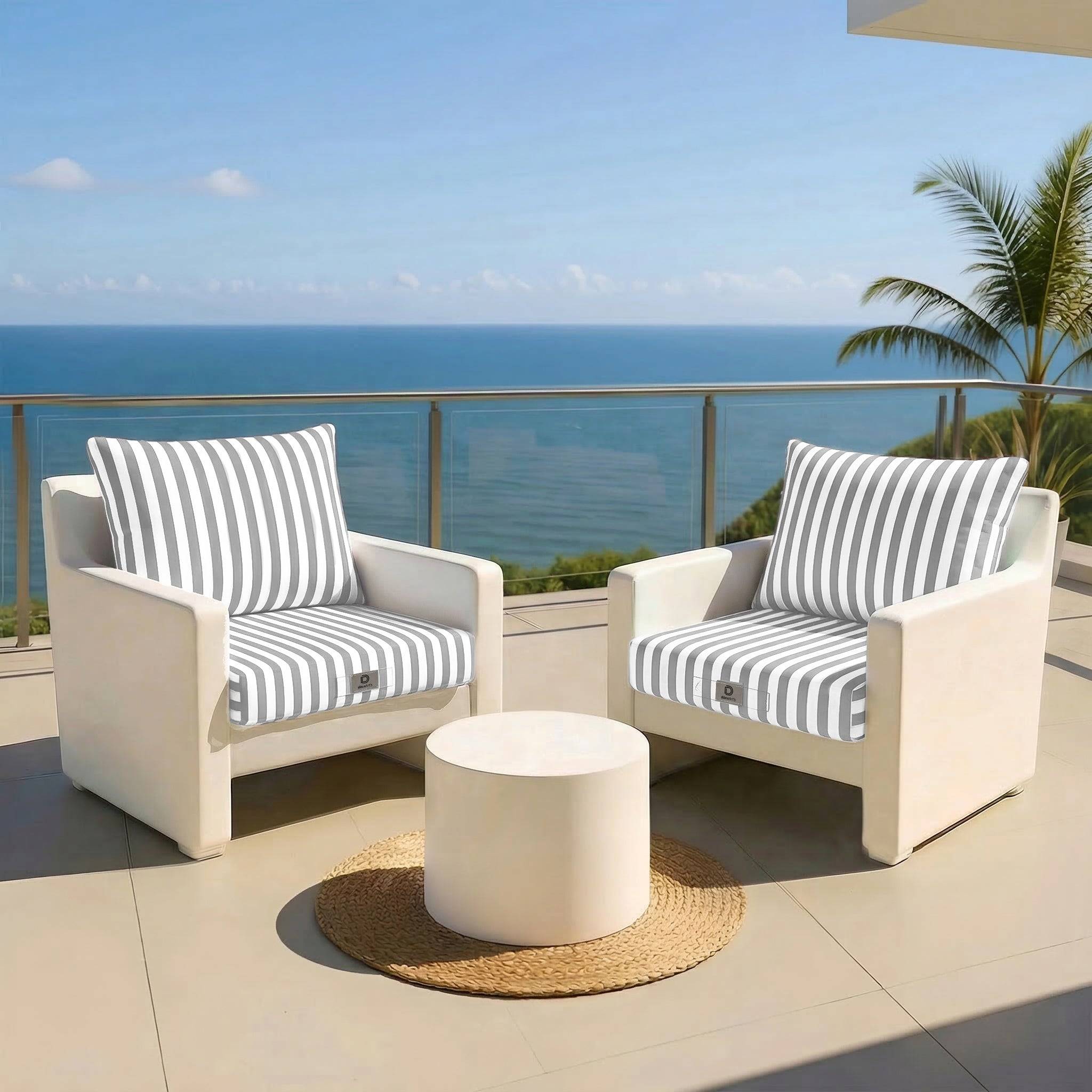 Coussins pour salon de jardin déhoussable 50x50cm Rayure gris clair - Déco arts - Image 2