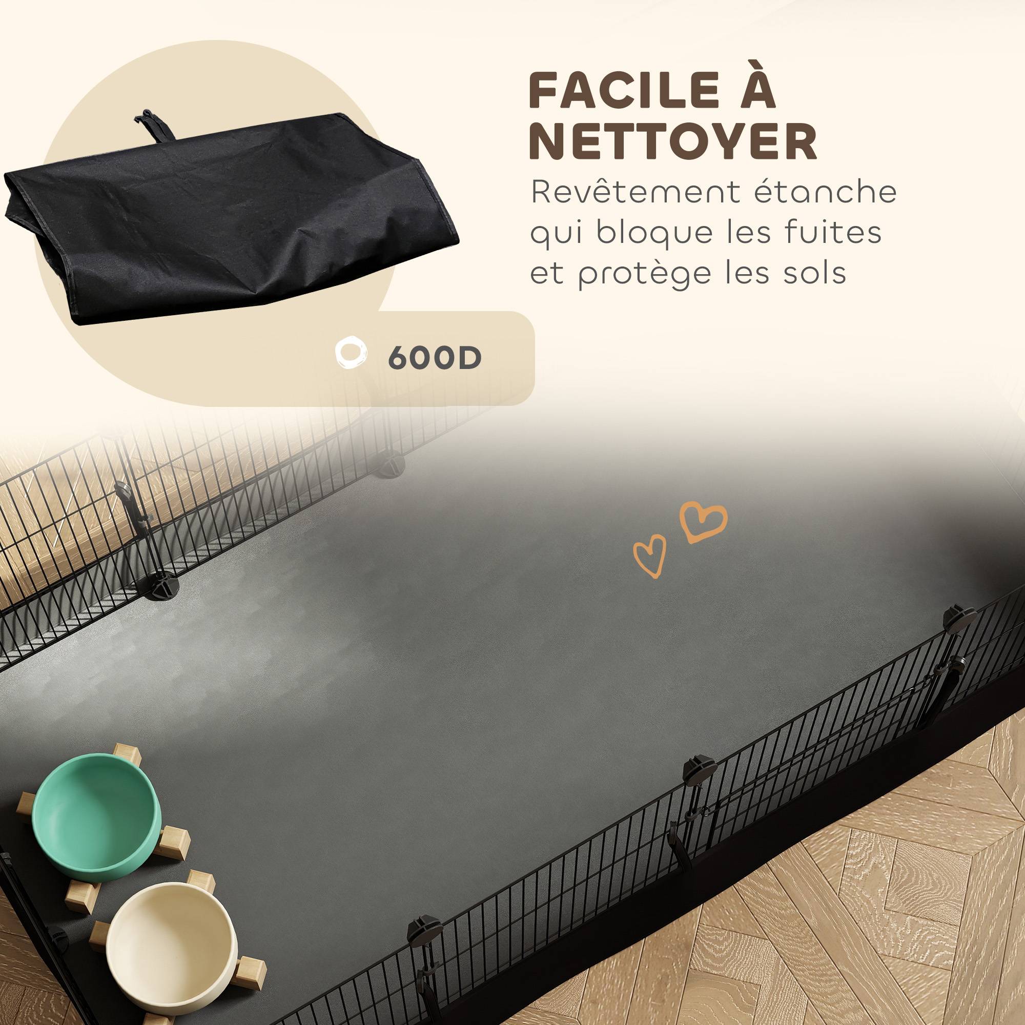 Enclos modulable petits animaux acier intérieur extérieur tapis étanche 120x60x40cm noir - ComfortXL Outdoor Living - Image 6