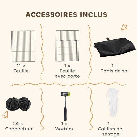 Enclos modulable petits animaux acier intérieur extérieur tapis étanche 120x60x40cm noir - ComfortXL Outdoor Living - Image 9