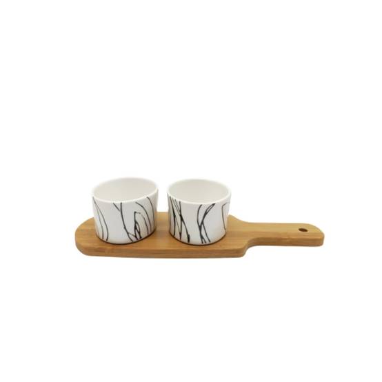 ~ Set apéritif tapas 2 verrines en bambou et céramique blanc et marron 26 x 9.5cm Chemin de campagne - Imagen 1