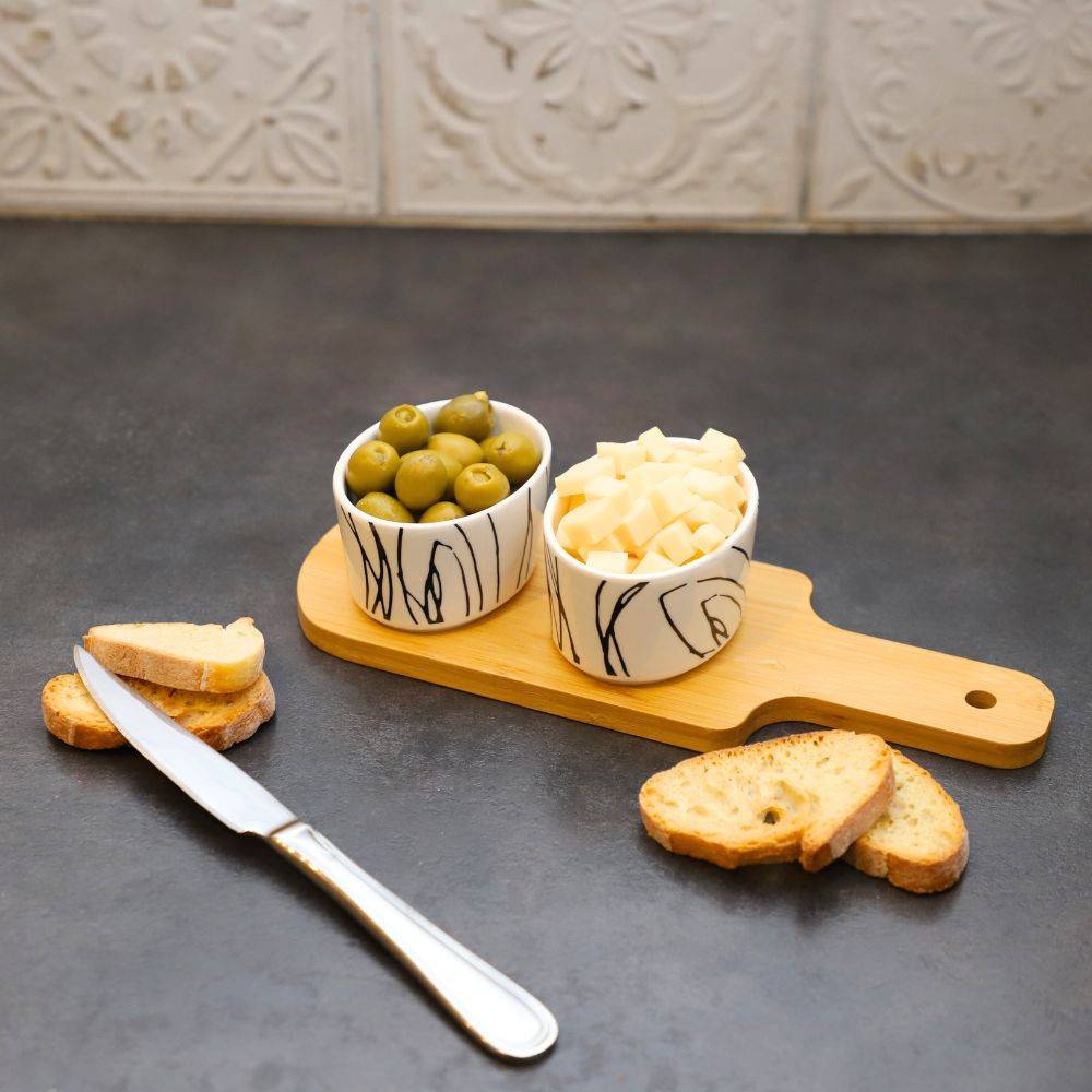 ~ Set apéritif tapas 2 verrines en bambou et céramique blanc et marron 26 x 9.5cm Chemin de campagne - Imagen 3
