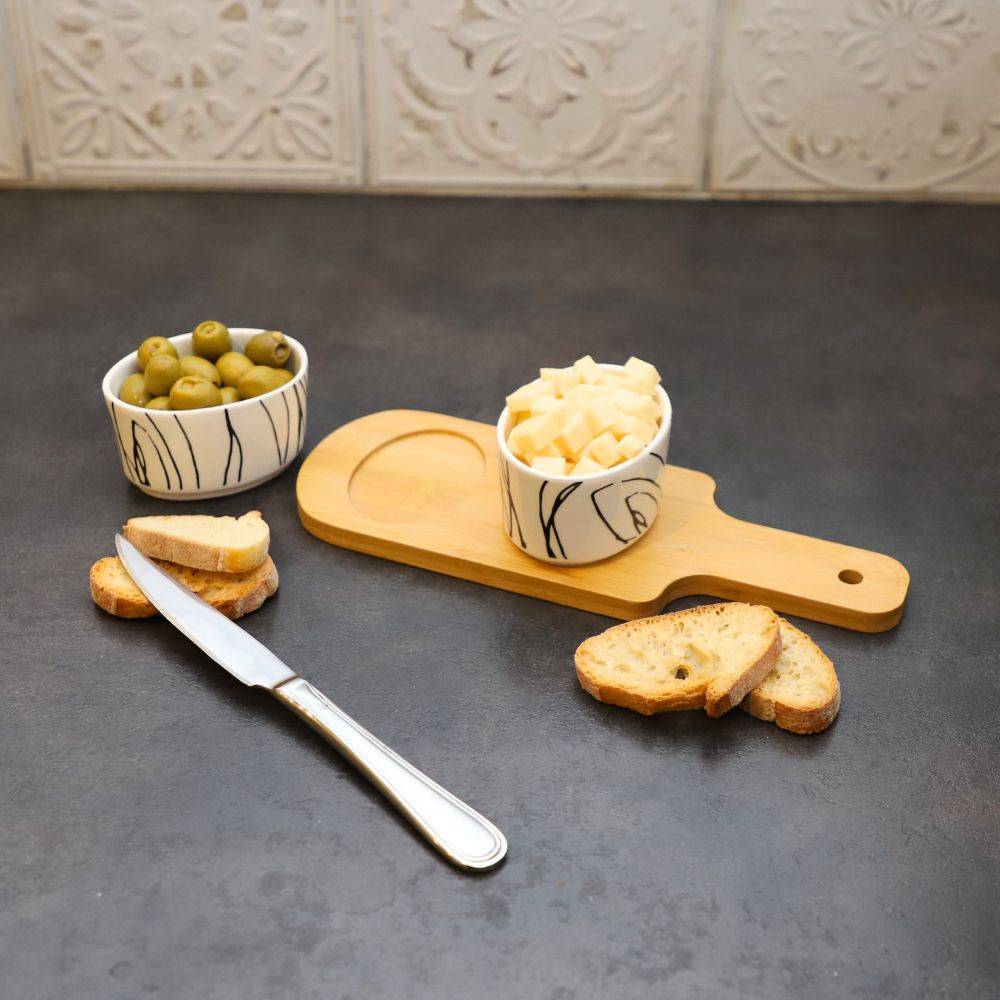 ~ Set apéritif tapas 2 verrines en bambou et céramique blanc et marron 26 x 9.5cm Chemin de campagne - Imagen 4