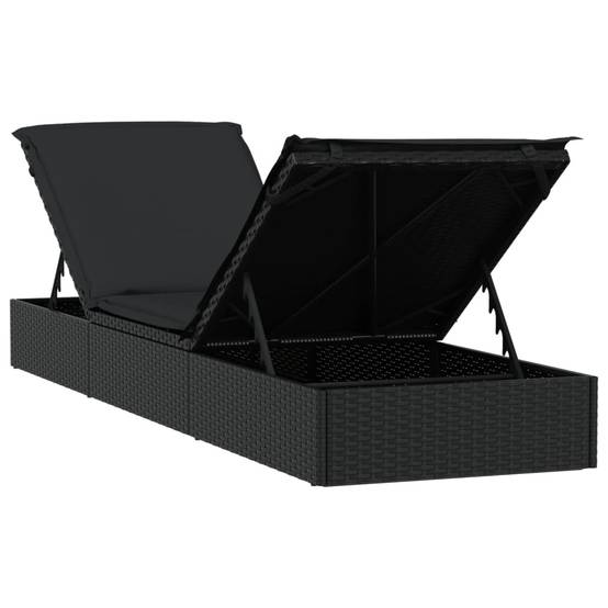 Helloshop26 - Transat chaise longue bain de soleil lit de jardin terrasse meuble d'extérieur avec coussin noir 201x55x62 cm résine tressée - Imagen 5