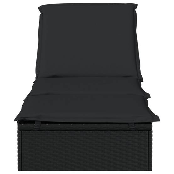 Helloshop26 - Transat chaise longue bain de soleil lit de jardin terrasse meuble d'extérieur avec coussin noir 201x55x62 cm résine tressée - Imagen 3