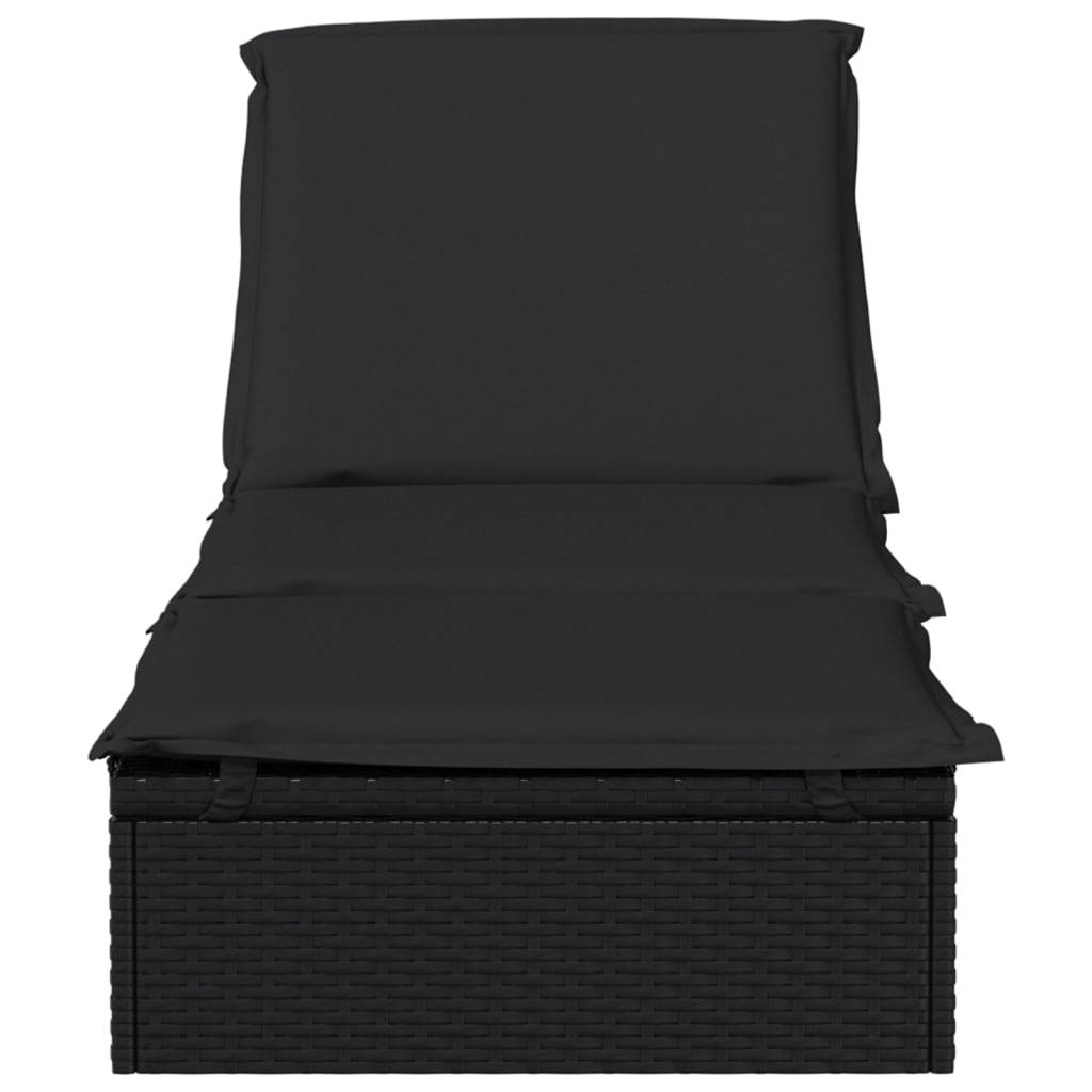 Helloshop26 - Transat chaise longue bain de soleil lit de jardin terrasse meuble d'extérieur avec coussin noir 201x55x62 cm résine tressée - Imagen 3
