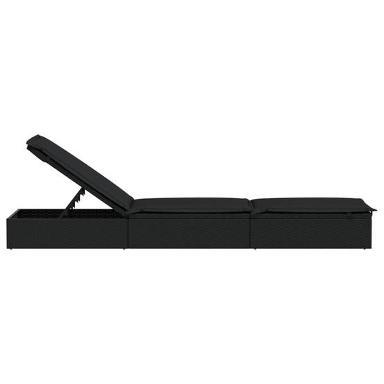 Helloshop26 - Transat chaise longue bain de soleil lit de jardin terrasse meuble d'extérieur avec coussin noir 201x55x62 cm résine tressée - Imagen 4