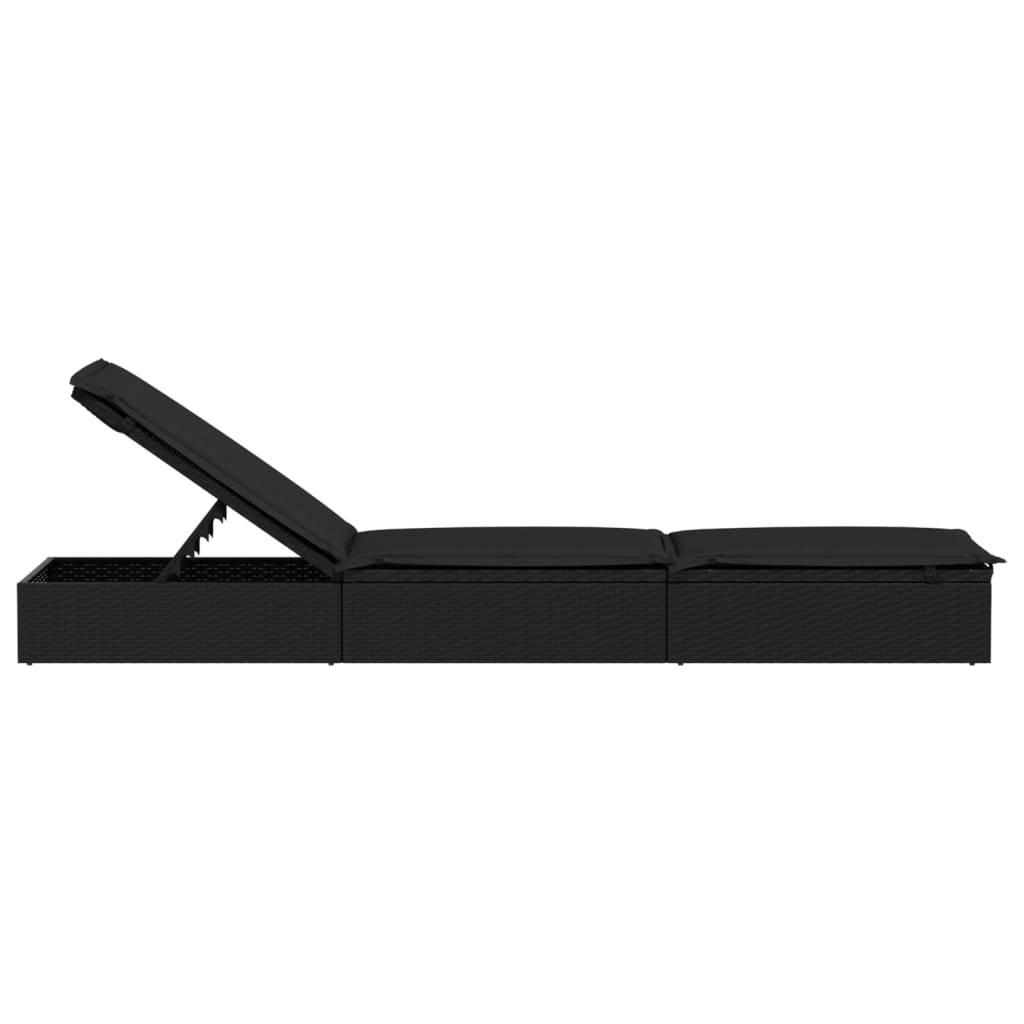 Helloshop26 - Transat chaise longue bain de soleil lit de jardin terrasse meuble d'extérieur avec coussin noir 201x55x62 cm résine tressée - Imagen 4