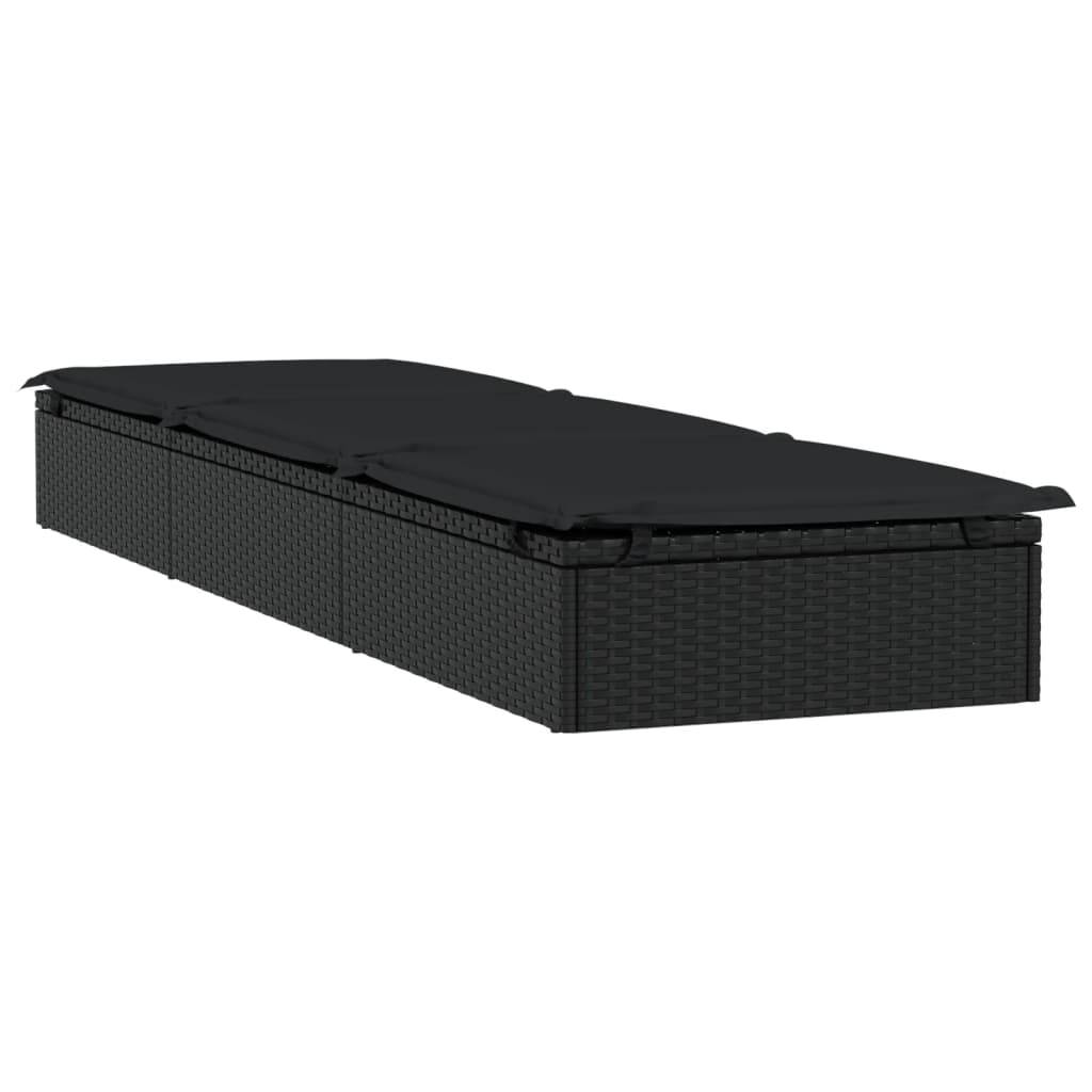 Helloshop26 - Transat chaise longue bain de soleil lit de jardin terrasse meuble d'extérieur avec coussin noir 201x55x62 cm résine tressée - Imagen 2
