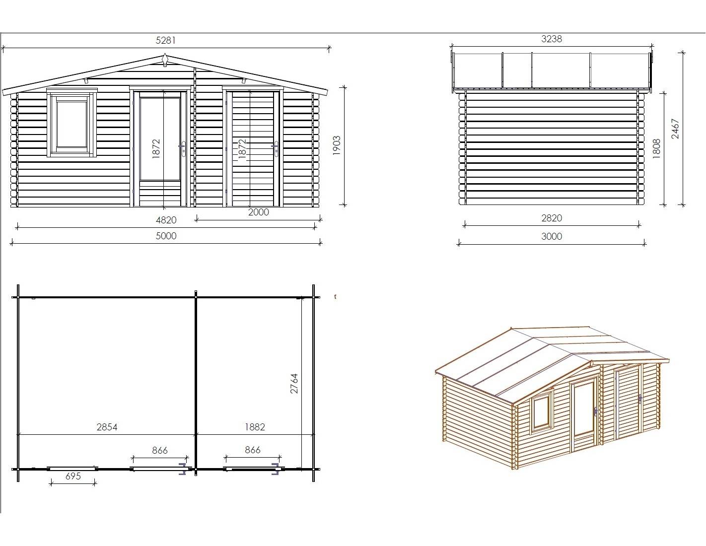 Altanka - Abri de jardin en bois - 15m2 - 5x3m - Ep. 28mm - Couleur: naturel - DOM637 - ALTANKA - Imagen 2