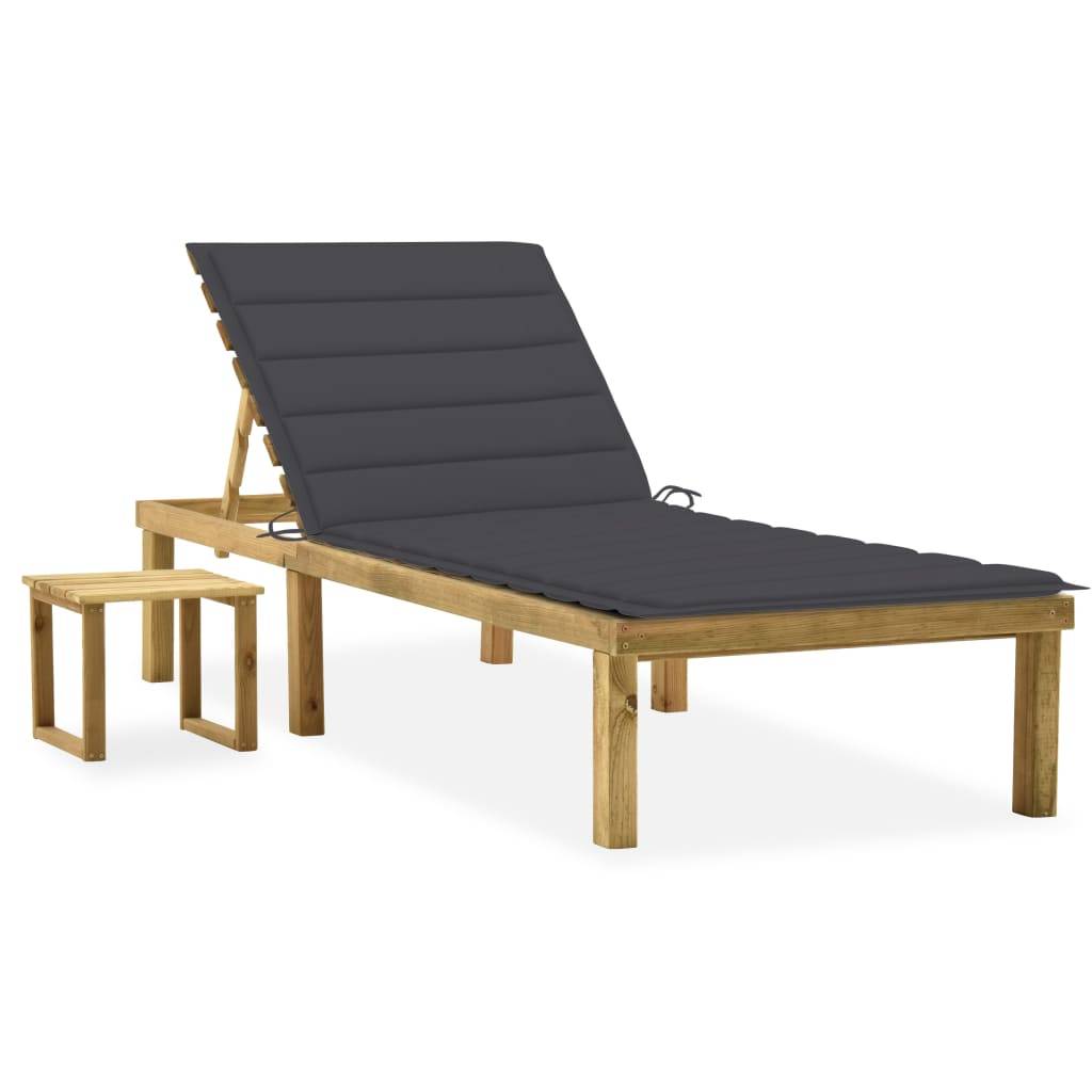 Helloshop26 - Transat chaise longue bain de soleil lit de jardin terrasse meuble d'extérieur avec table et coussin pin imprégné - Imagen 1