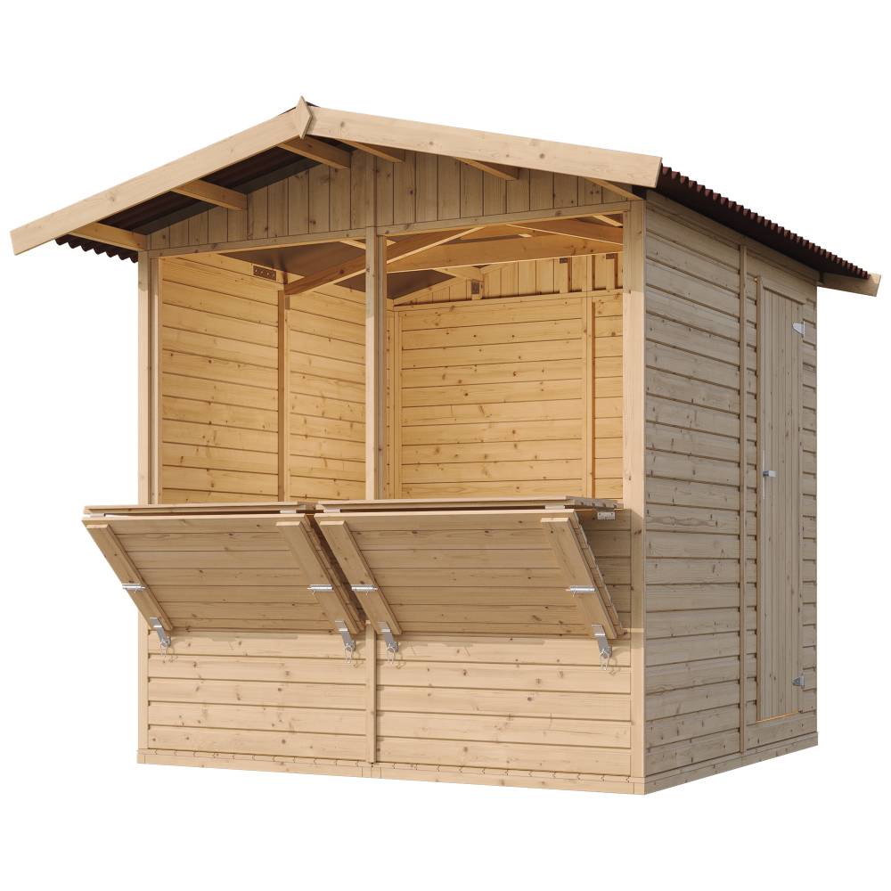 Timbela - Maison de jardin en bois H232x253x263 cm / 4 m² - Étal de marché en bois - Grand stand de vendeur avec comptoir - 17 mm d’épaisseur - Timbela M149 - Image 4