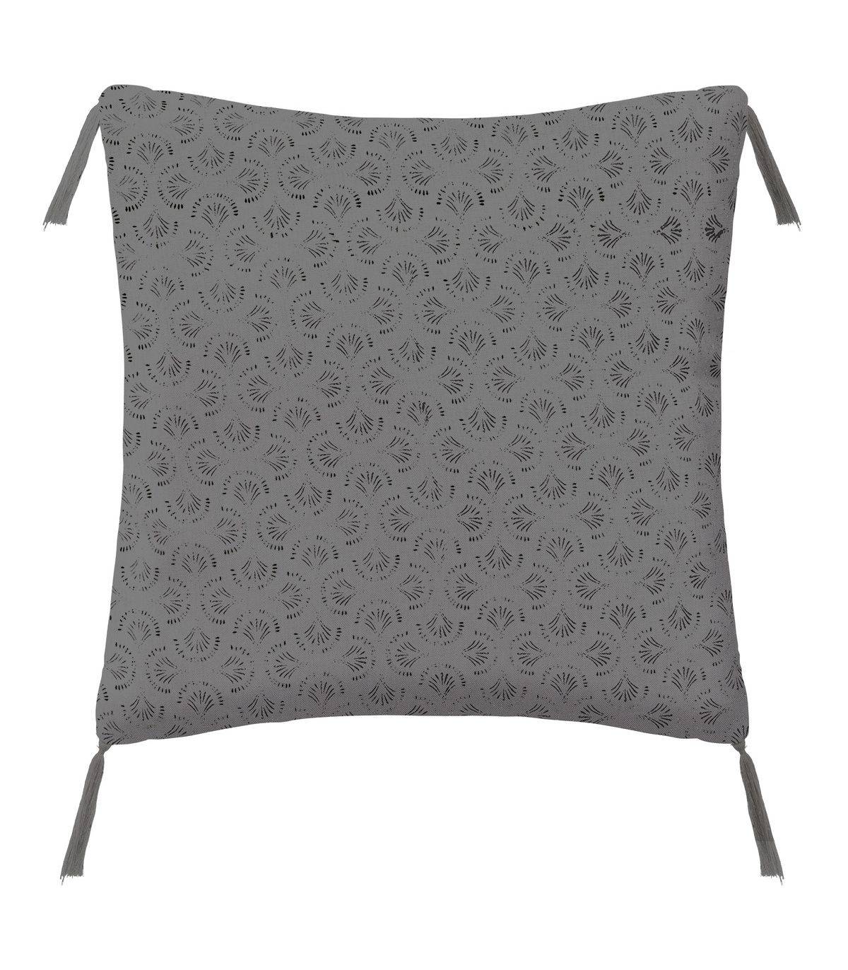 Coussin en Lin Gris imprimé Art déco avec pompons 40 x 40 cm - Imagen 1