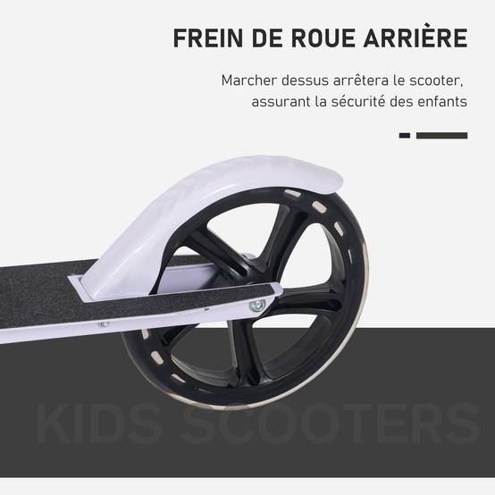 Trottinette Pliable Enfant et Adolescent, Guidon Réglable sur 4 Niveaux, Frein Arrière, 100 kg Max., Blanc - Image 6