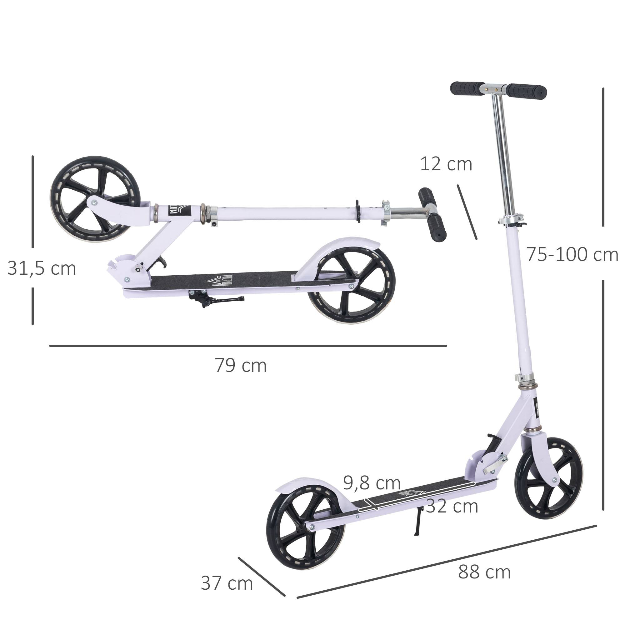 Trottinette Pliable Enfant et Adolescent, Guidon Réglable sur 4 Niveaux, Frein Arrière, 100 kg Max., Blanc - Image 5