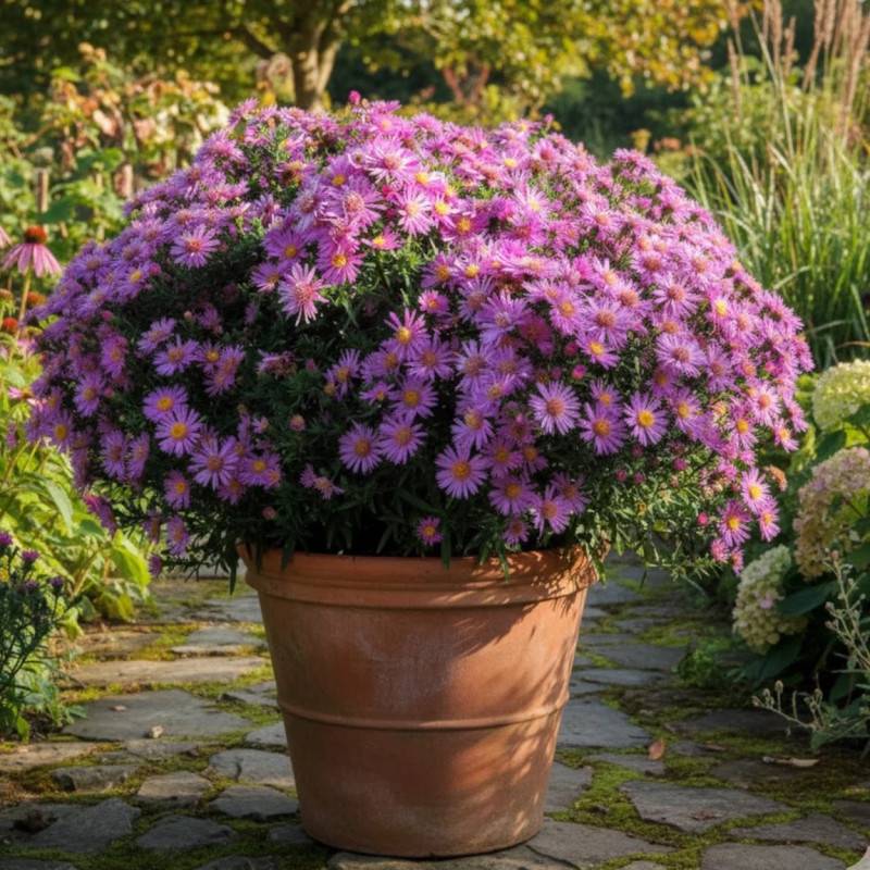 Aster d'automne Alice Haslam, Aster dumosus à fleurs Rose/ - feuillage Caduc - Godet - 5/20 cm - Imagen 4
