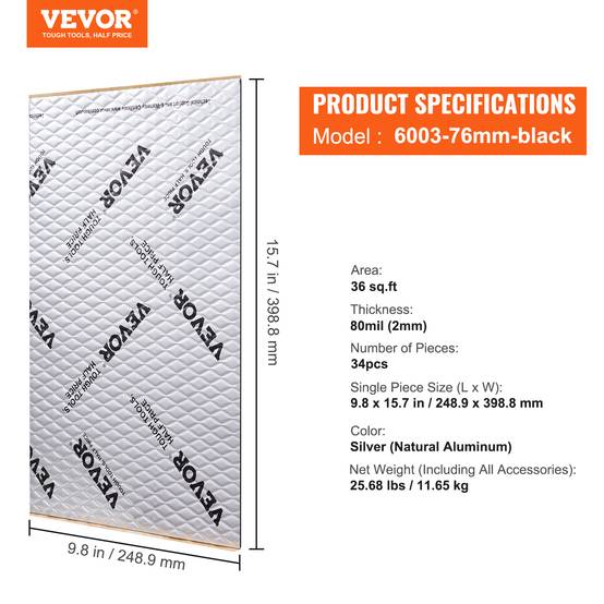 Vevor - VEVOR Tapis isolation phonique 2 mm, 3,3 m², caoutchouc butyle. Voiture. - Image 7