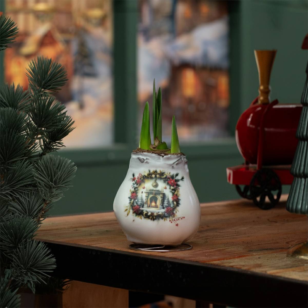 Lot de 2 - Bulbe d'Amaryllis en cire - Cheminée de Noël - H. 15-25 cm à la livraison - Image 2