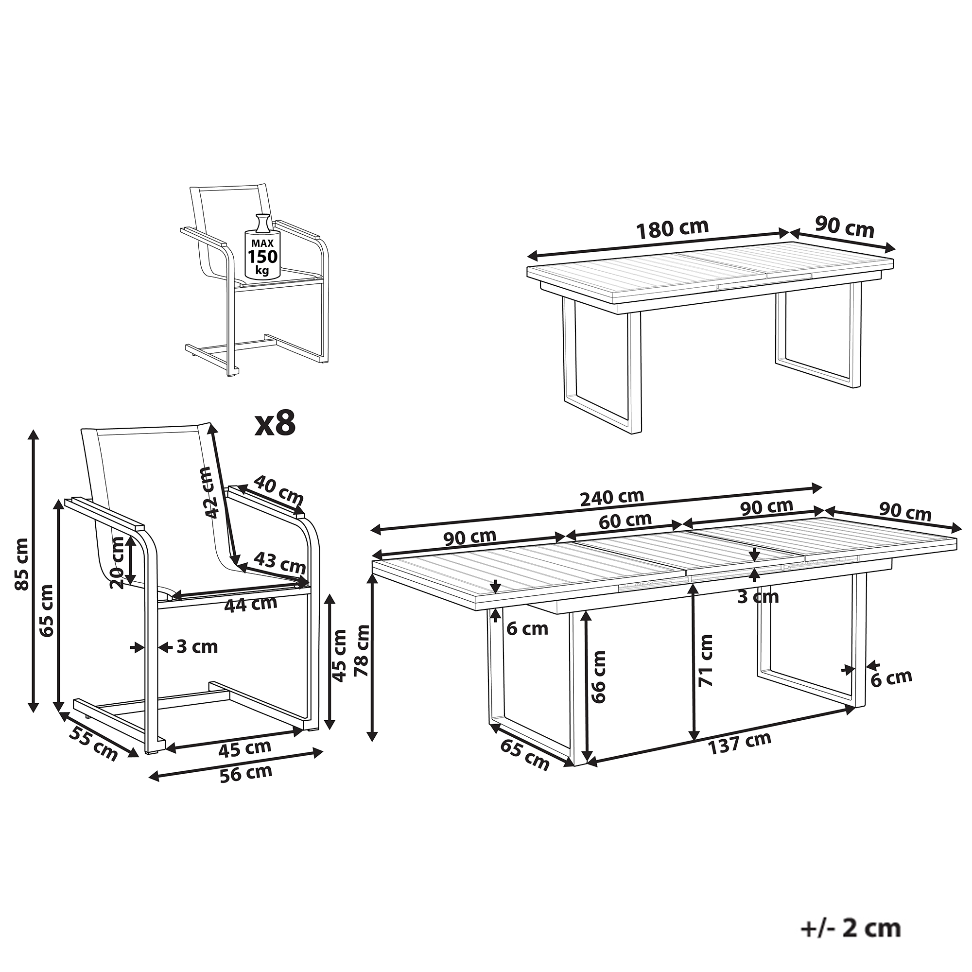 Beliani - Set de salle à manger, 8 Personnes Aluminium Beige VALCANETTO/COSOLETO - Beliani - Imagen 3