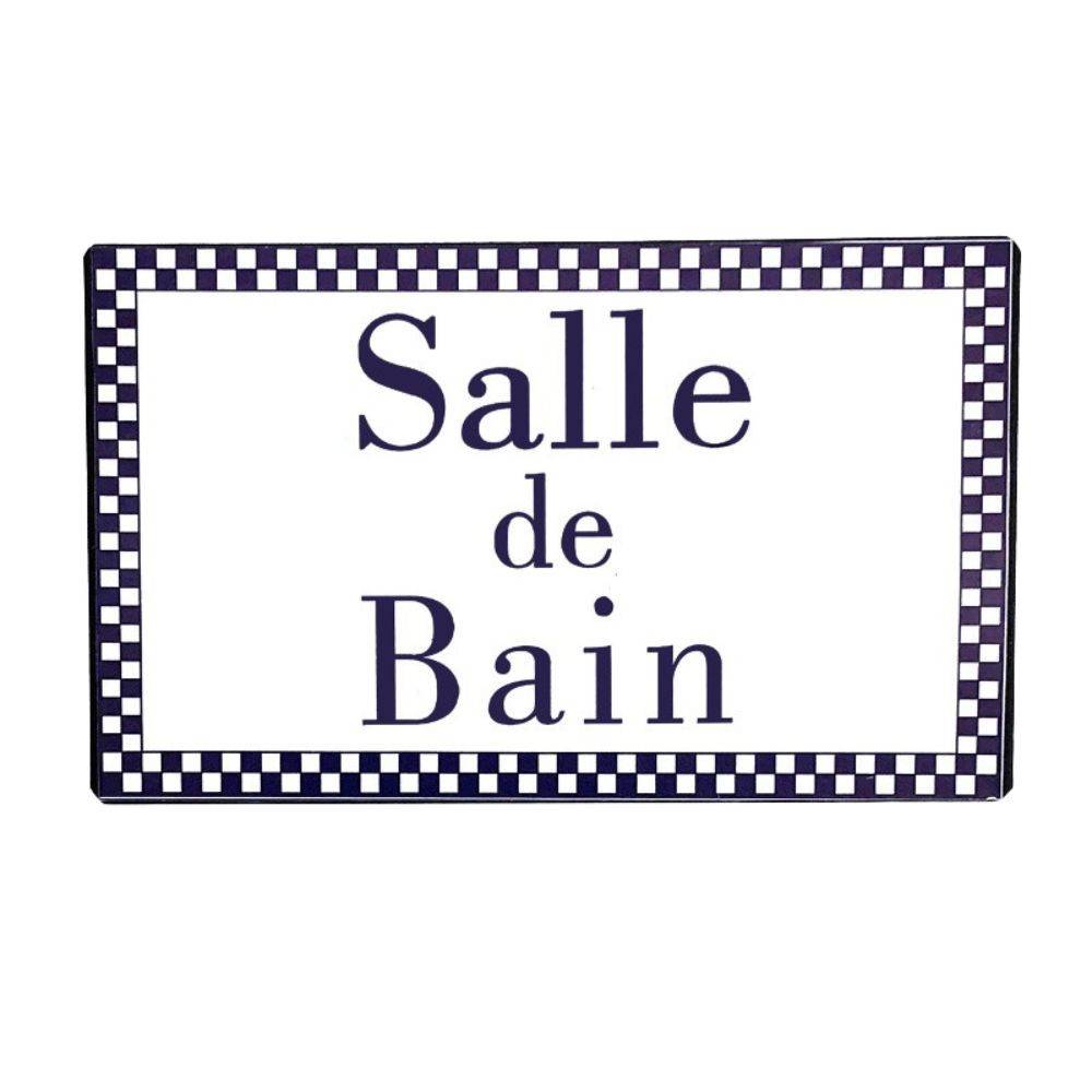 ~ Plaque de porte décorative vintage salle de bain fer blanc bleu 15cm Chemin de campagne