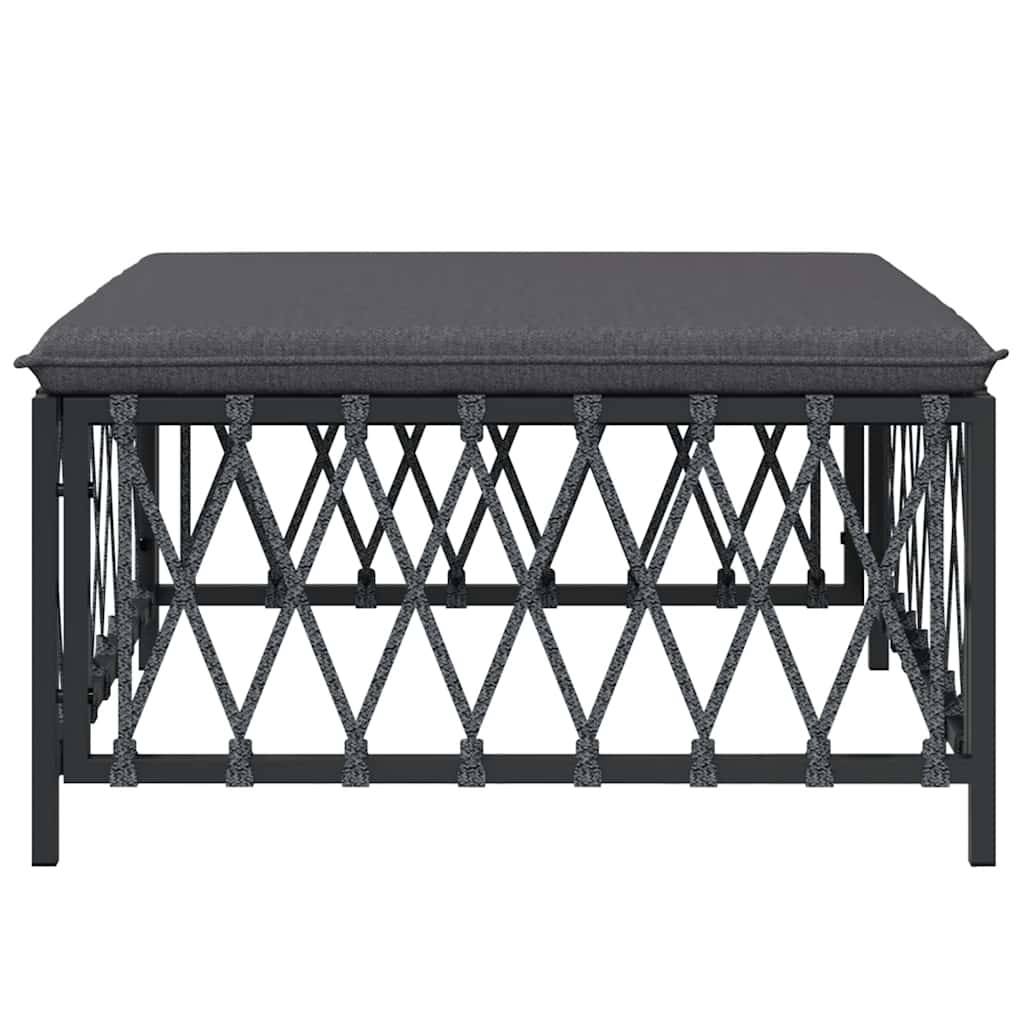 Repose-pied de jardin | Tabouret de jardin | Pouf avec coussin anthracite tissu tissé Maison Chic - Image 3