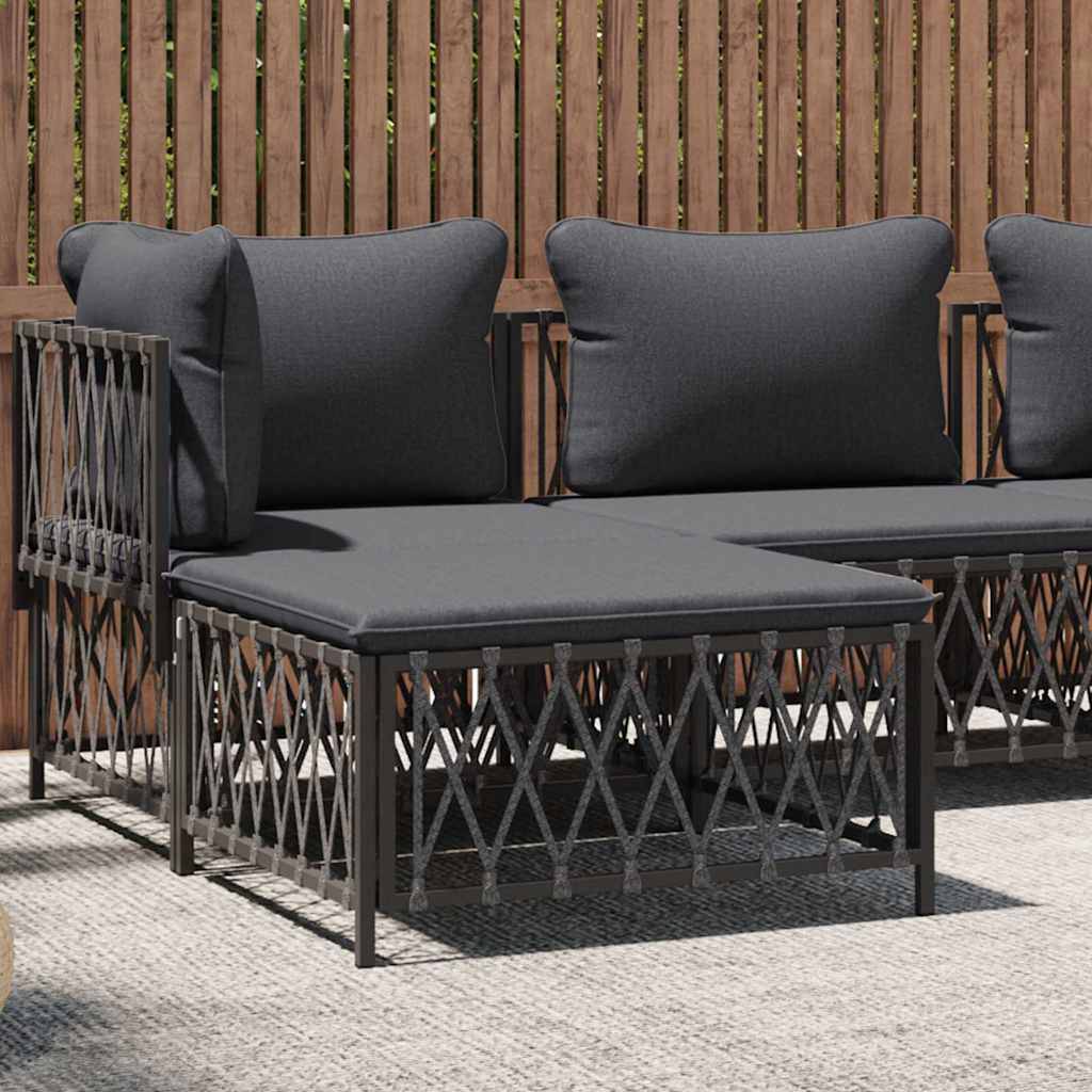 Repose-pied de jardin | Tabouret de jardin | Pouf avec coussin anthracite tissu tissé Maison Chic - Image 2
