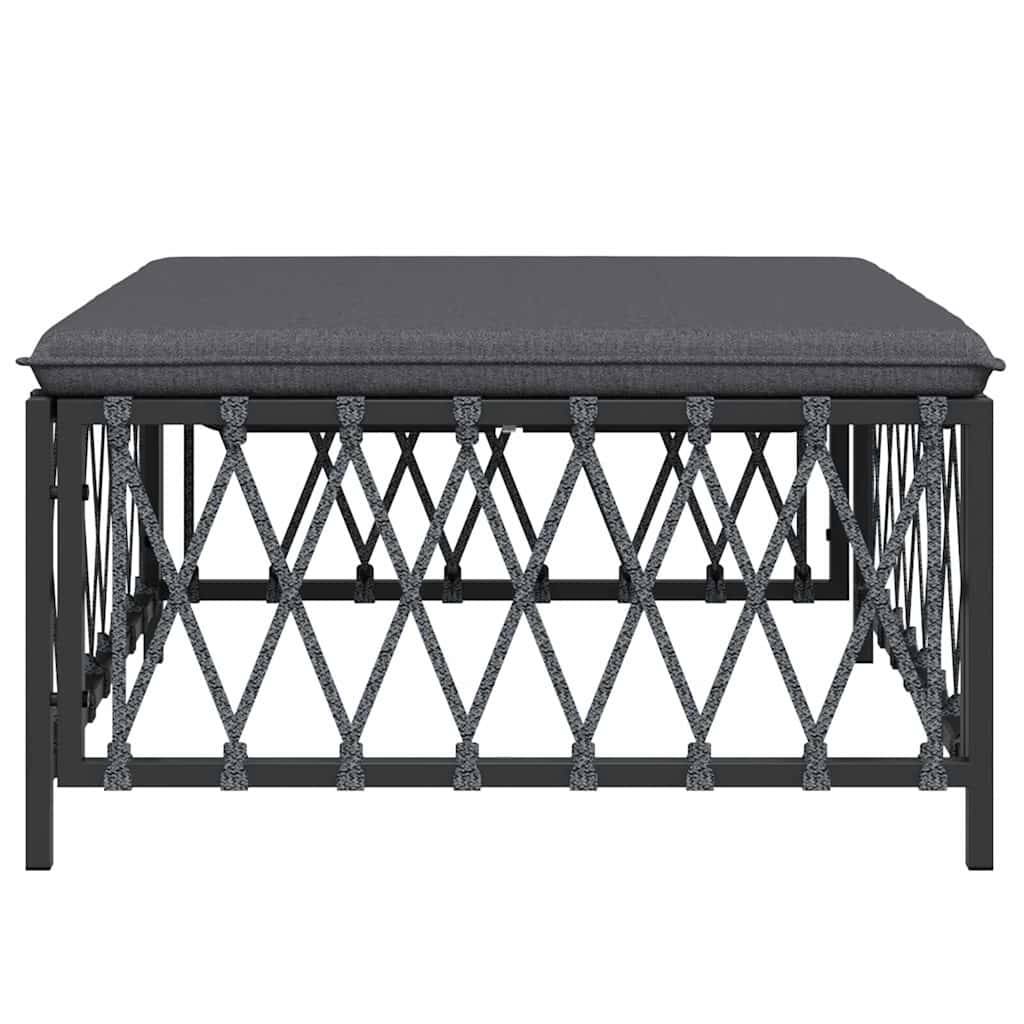 Repose-pied de jardin | Tabouret de jardin | Pouf avec coussin anthracite tissu tissé Maison Chic - Image 4
