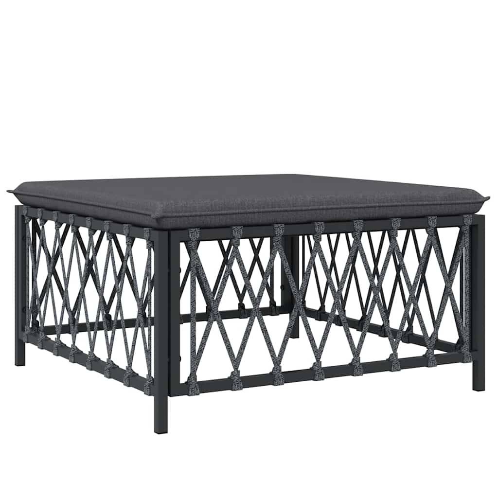 Repose-pied de jardin | Tabouret de jardin | Pouf avec coussin anthracite tissu tissé Maison Chic - Image 1
