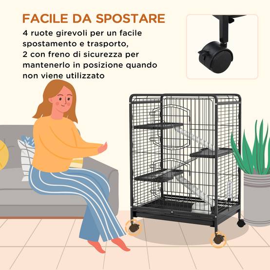 Cage lapins chinchillas métal 3 niveaux sur roulettes accessoires 62x44x95cm noir - ComfortXL Outdoor Living - Image 7