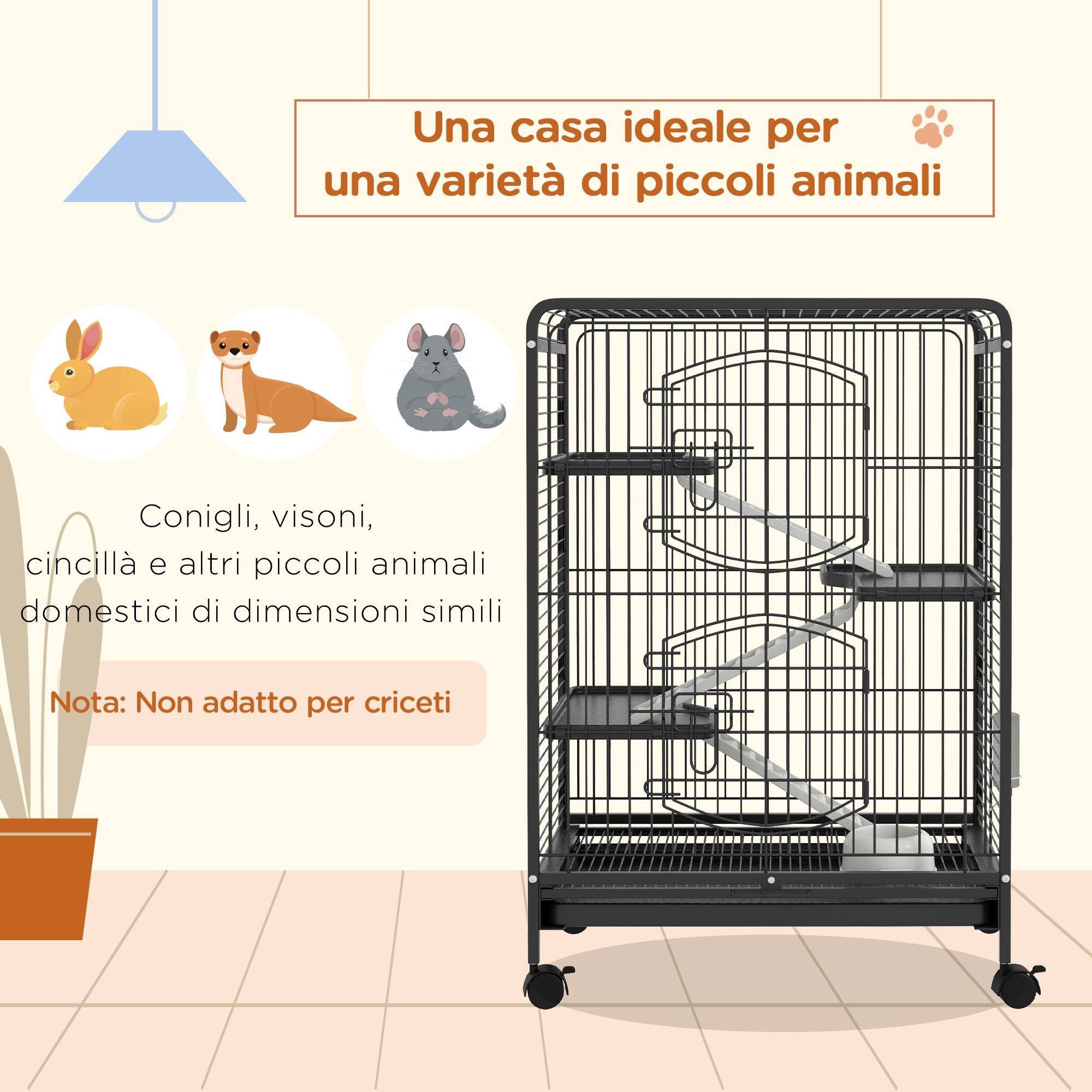 Cage lapins chinchillas métal 3 niveaux sur roulettes accessoires 62x44x95cm noir - ComfortXL Outdoor Living - Image 6
