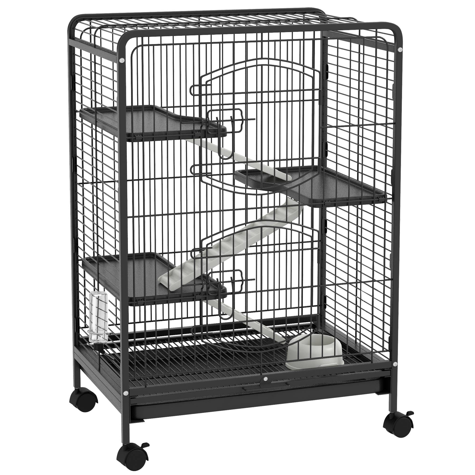 Cage lapins chinchillas métal 3 niveaux sur roulettes accessoires 62x44x95cm noir - ComfortXL Outdoor Living - Image 2