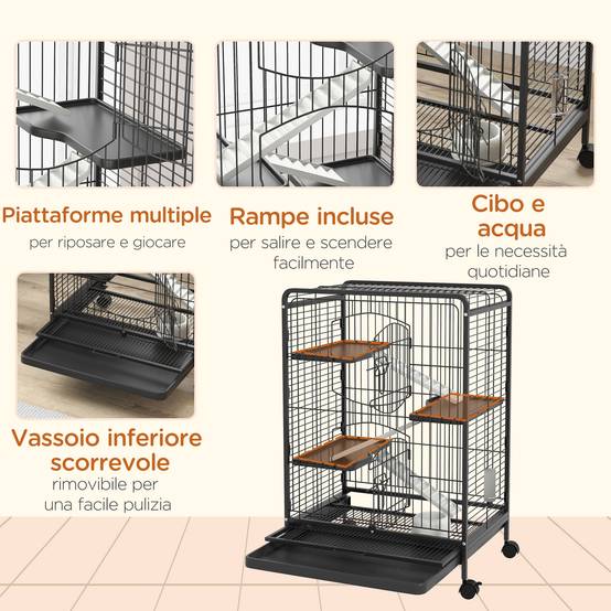 Cage lapins chinchillas métal 3 niveaux sur roulettes accessoires 62x44x95cm noir - ComfortXL Outdoor Living - Image 8