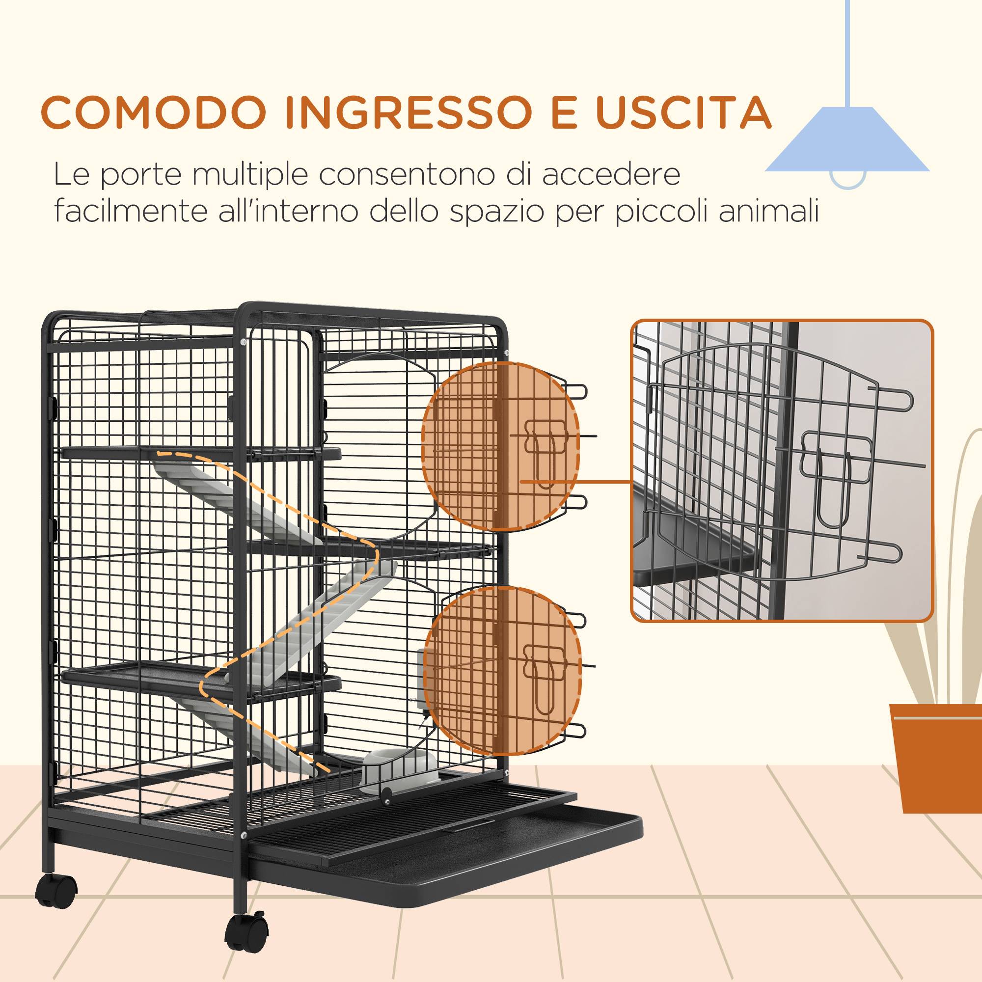 Cage lapins chinchillas métal 3 niveaux sur roulettes accessoires 62x44x95cm noir - ComfortXL Outdoor Living - Image 9