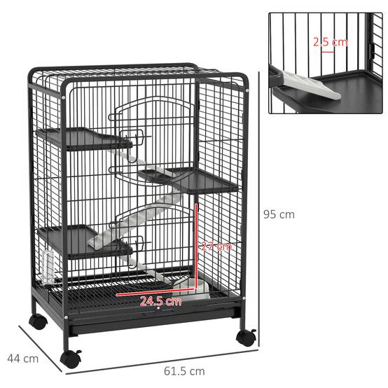Cage lapins chinchillas métal 3 niveaux sur roulettes accessoires 62x44x95cm noir - ComfortXL Outdoor Living - Image 5