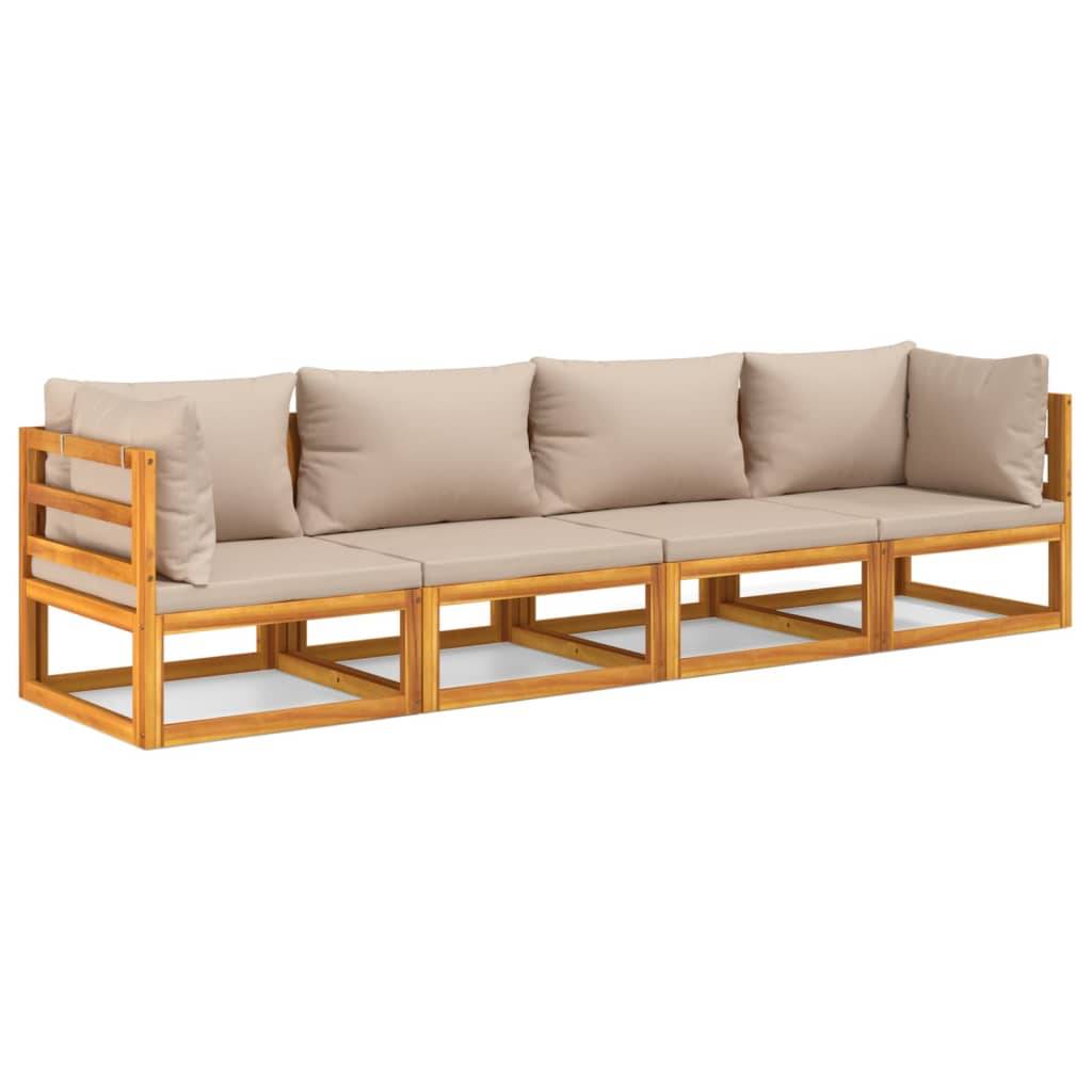 Helloshop26 - Salon de jardin meuble d'extérieur ensemble de mobilier 4 pièces avec coussins taupe bois massif - Imagen 1