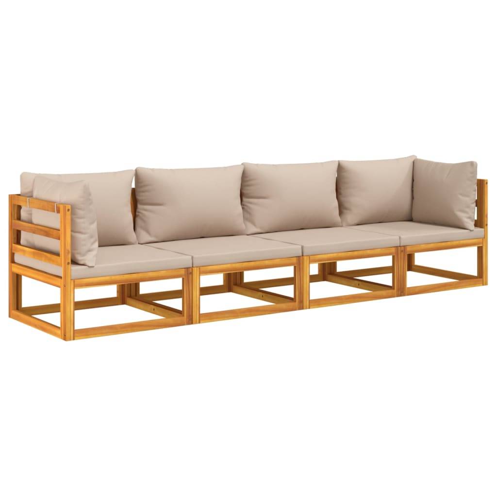 Helloshop26 - Salon de jardin meuble d'extérieur ensemble de mobilier 4 pièces avec coussins taupe bois massif - Imagen 2
