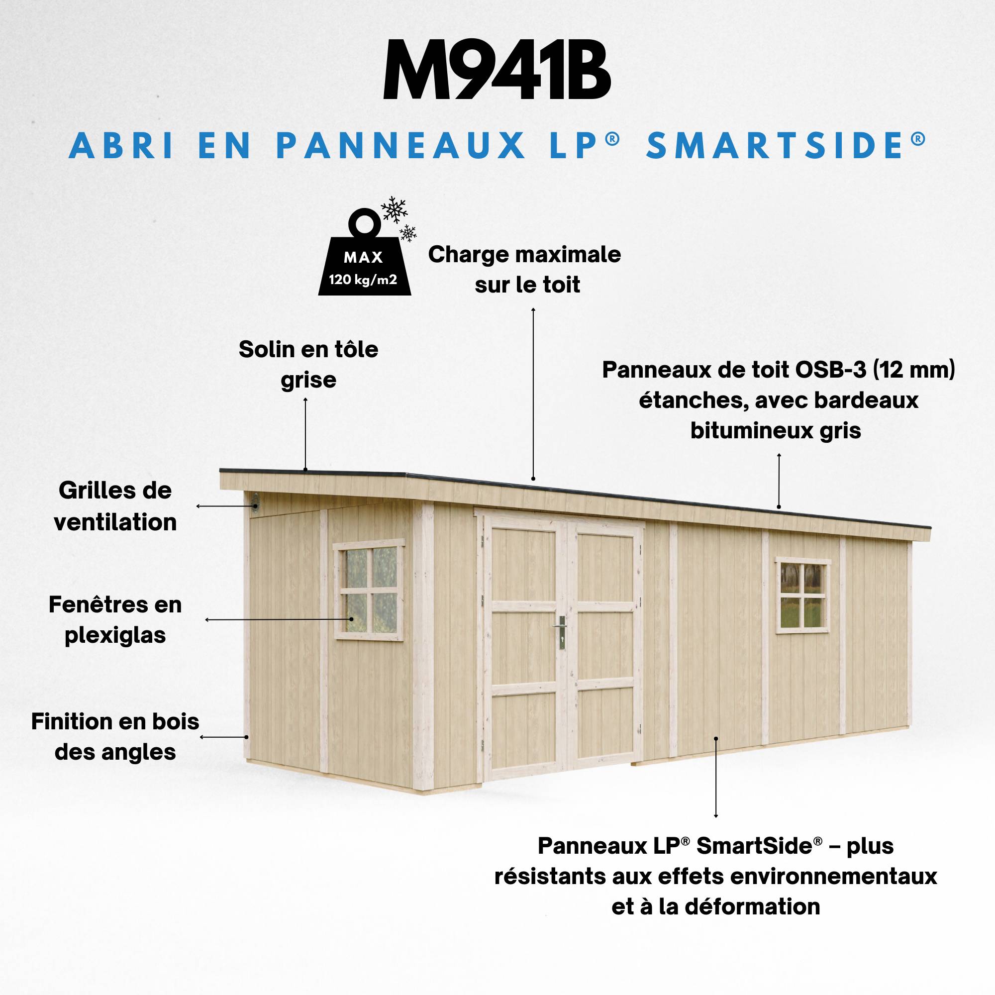 Timbela - Abri de Jardin Qualité Premium 14,3 m² - H231x248x648 cm sans plancher e paroi latérale - Timbela M941B-HARVEST HONEY - Image 8