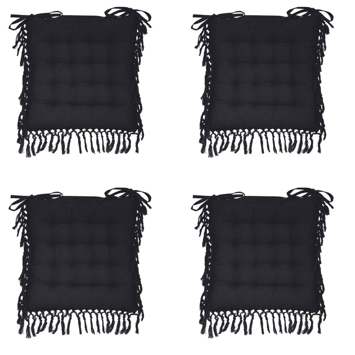 Lot de 4 Galettes de chaise en Coton Gris ardoise avec franges macramé 40 x 40 cm - Imagen 1