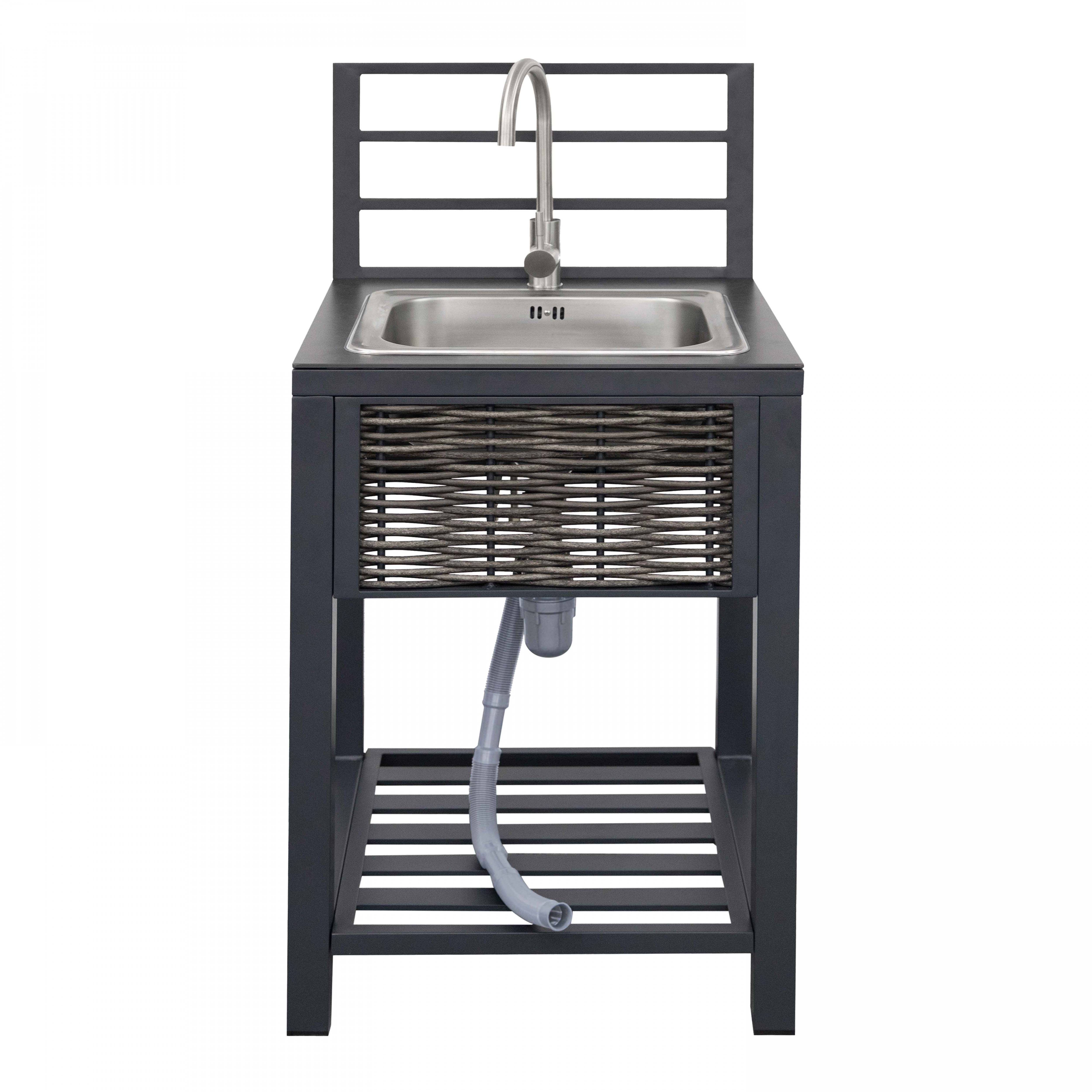 Oviala - Meuble évier cuisine extérieure aluminium et résine tressée Clari - Oviala - Imagen 2