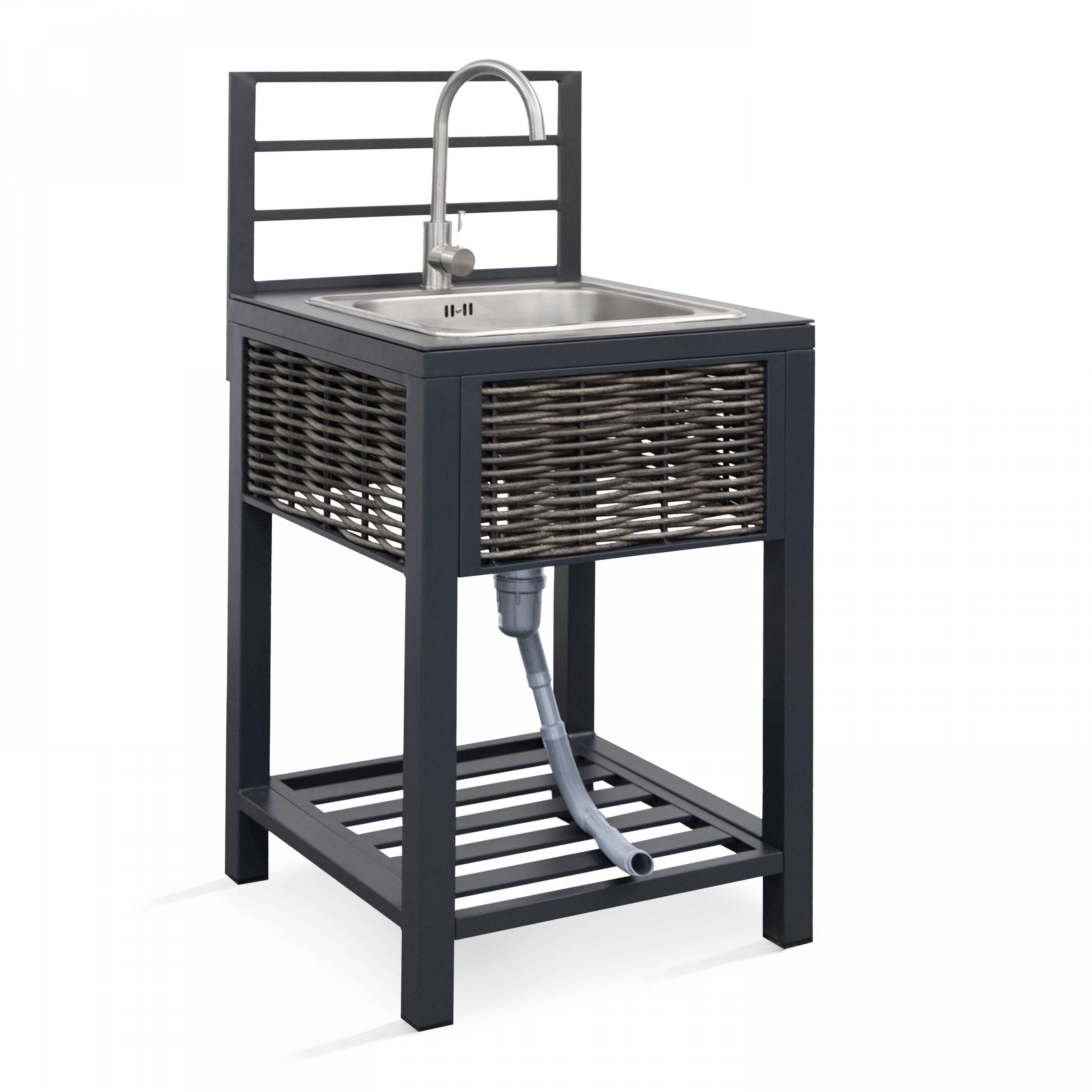 Oviala - Meuble évier cuisine extérieure aluminium et résine tressée Clari - Oviala - Imagen 1