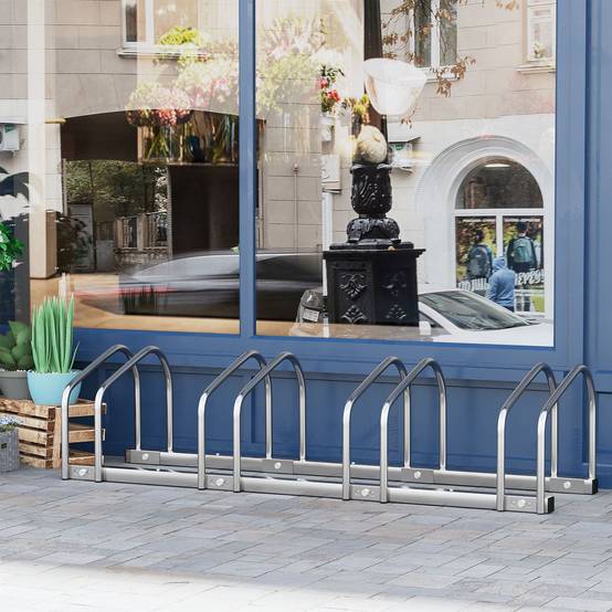 Support de stationnement pour 4 vélos, en acier, pour ranger les vélos au sol ou au mur, 110 x 33 x 27 cm, argent - Image 4