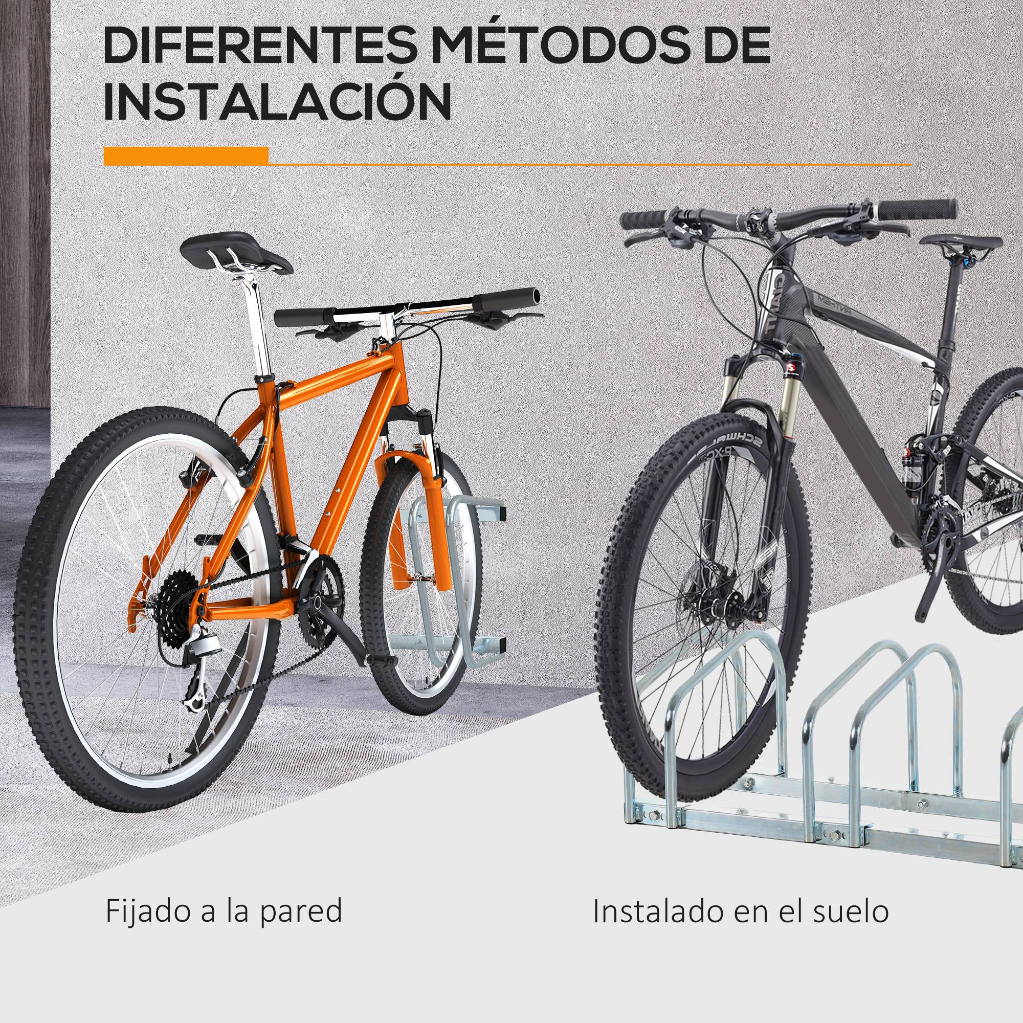 Support de stationnement pour 4 vélos, en acier, pour ranger les vélos au sol ou au mur, 110 x 33 x 27 cm, argent - Image 7