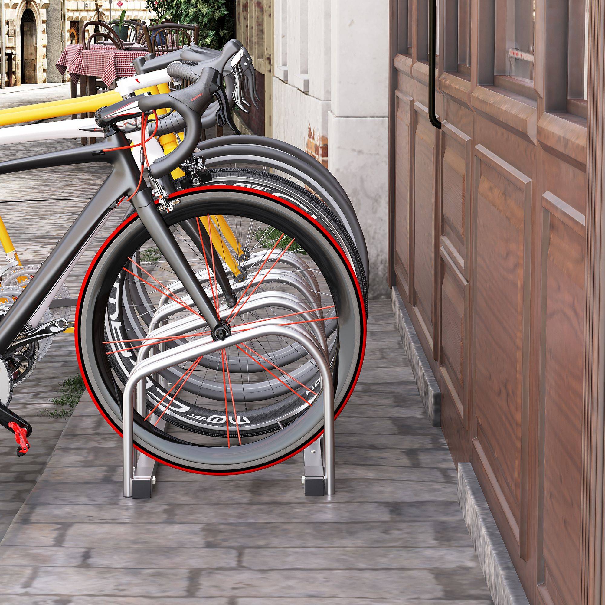 Support de stationnement pour 4 vélos, en acier, pour ranger les vélos au sol ou au mur, 110 x 33 x 27 cm, argent - Image 3