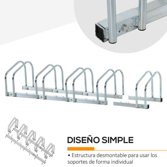 Support de stationnement pour 4 vélos, en acier, pour ranger les vélos au sol ou au mur, 110 x 33 x 27 cm, argent - Image 6
