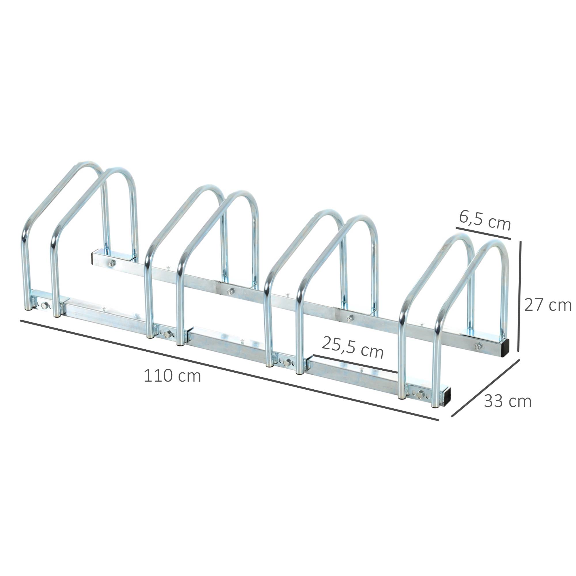 Support de stationnement pour 4 vélos, en acier, pour ranger les vélos au sol ou au mur, 110 x 33 x 27 cm, argent - Image 5