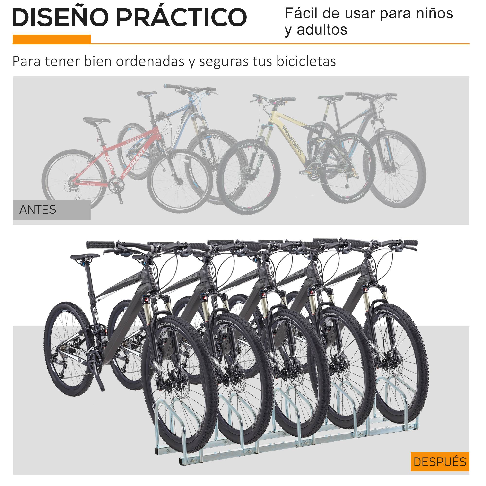 Support de stationnement pour 4 vélos, en acier, pour ranger les vélos au sol ou au mur, 110 x 33 x 27 cm, argent - Image 8