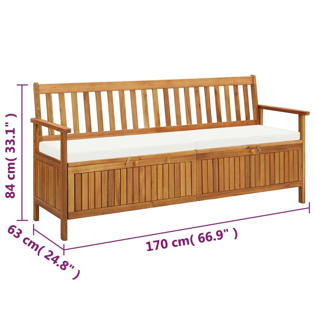 Helloshop26 - Banc de jardin meuble de patio d'extérieur terrasse de rangement avec coussin 170 x 63 x 84 cm bois d'acacia solide - Imagen 8