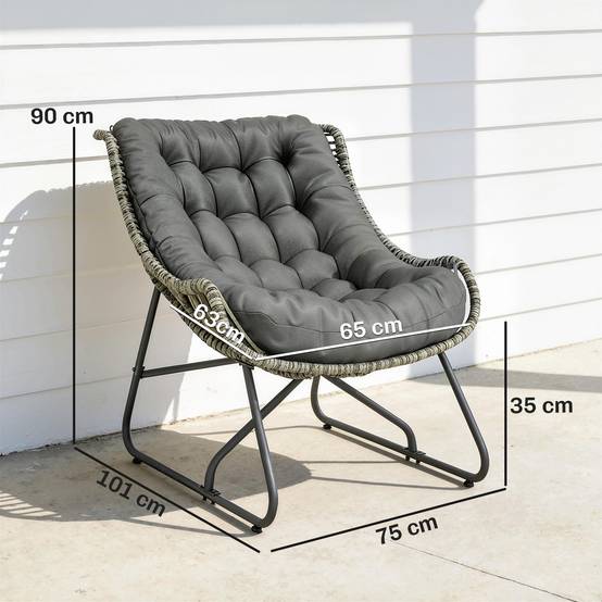 Fauteuil de jardin résine tressée naturel 101 x 75 x 90 cm - PANGIVO - Image 5