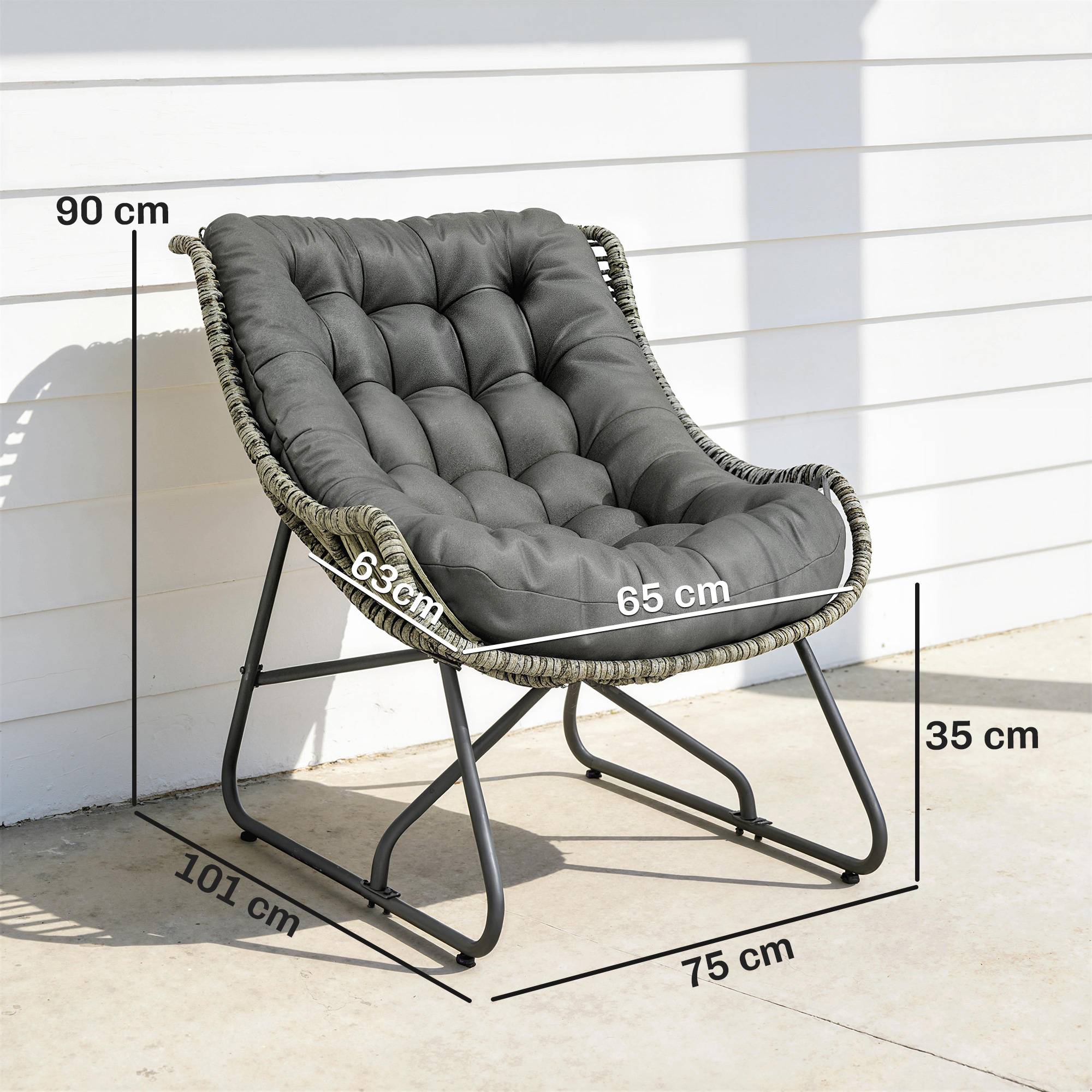 Fauteuil de jardin résine tressée naturel 101 x 75 x 90 cm - PANGIVO - Image 5