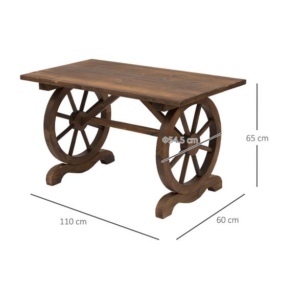 Table de Jardin Bois Massif Style Campagne Pieds Roues Chariot 110x60cm - ComfortXL Outdoor Living - Image 5