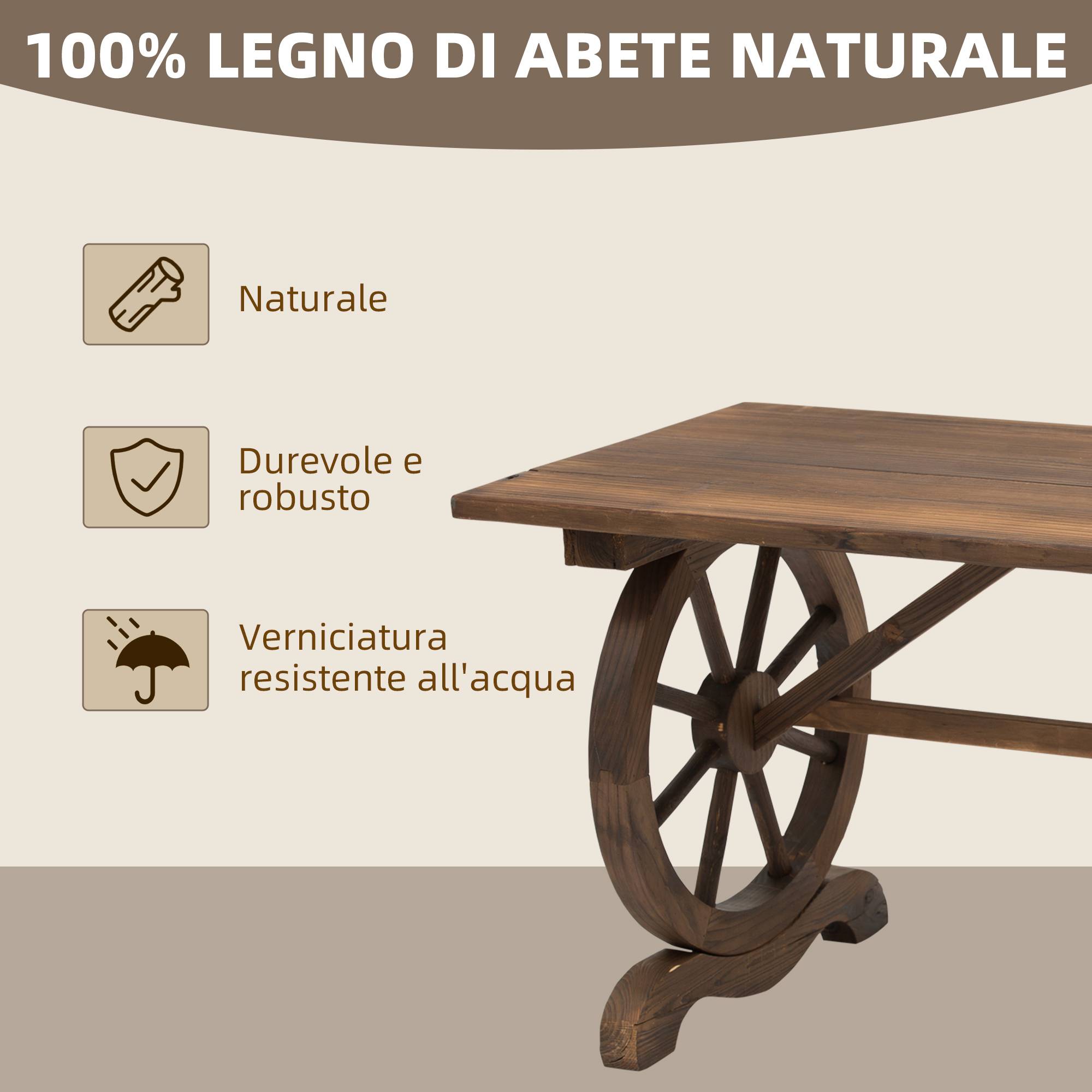 Table de Jardin Bois Massif Style Campagne Pieds Roues Chariot 110x60cm - ComfortXL Outdoor Living - Image 6